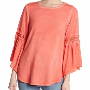 Spense Washed Bell Sleeve Woven Top